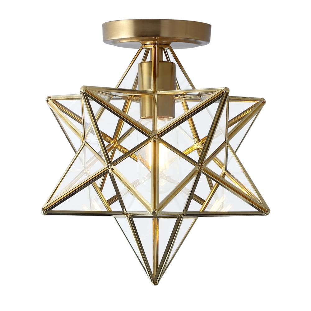 Brass Moravian Star Flush Mount Ceiling Light with Clear Glass