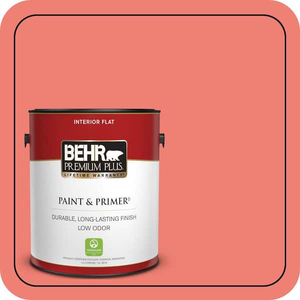 BEHR PREMIUM PLUS 1 gal. #170B-5 Youthful Coral Flat Low Odor Interior Paint & Primer