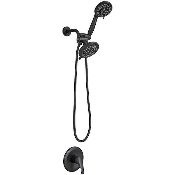HOMEMYSTIQUE 2-in-1 Single Handle 6-Spray Round Rain Shower Faucet 2.5 GPM with Detachable Handheld Shower in Black(Valve Included)