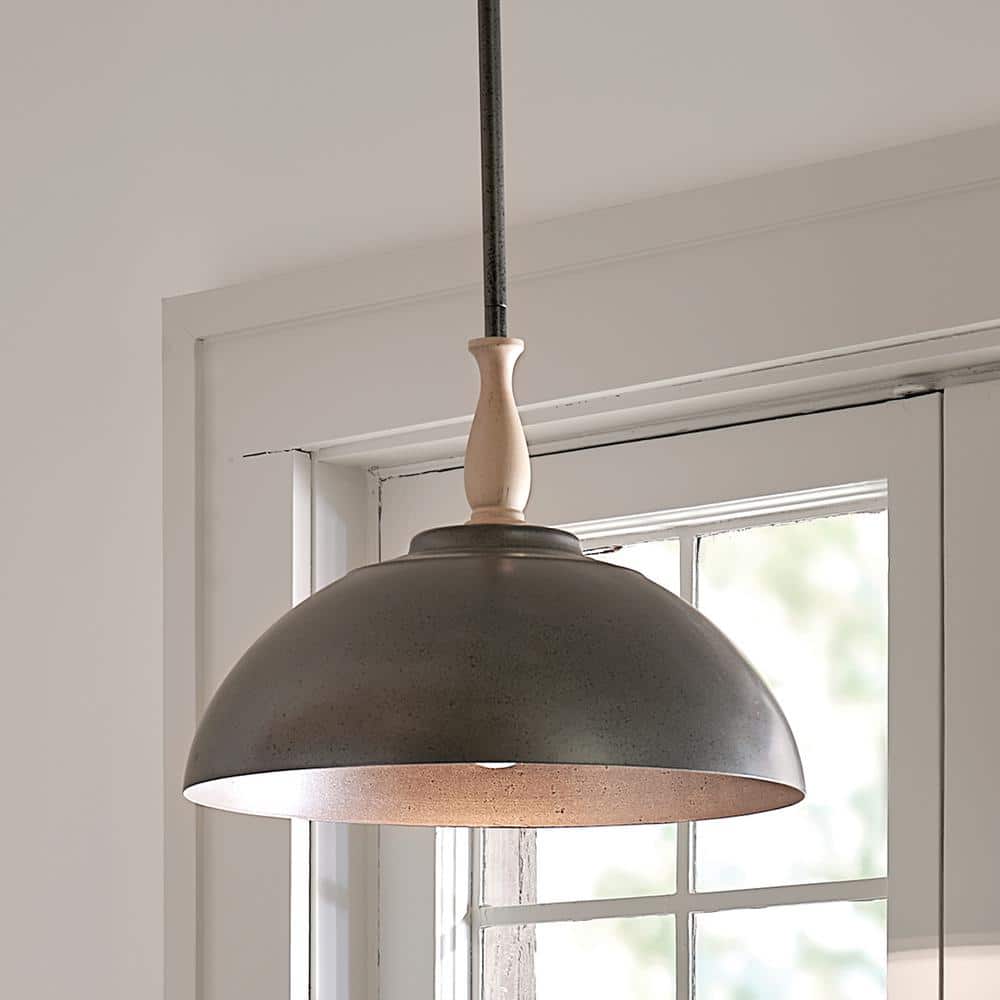 Fira 14 in. 1-Light Anvil Iron and Beech Vintage Shaded Kitchen Dome Pendant Hanging Light with Metal Shade price history on PriceWatchPro