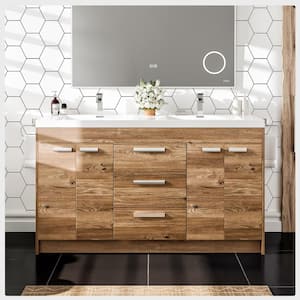 Lugano 60 in. W x 19 in. D x 36 in. H Double Bath Natural Oak Vanity with White Acrylic Top with White Integrated Sinks