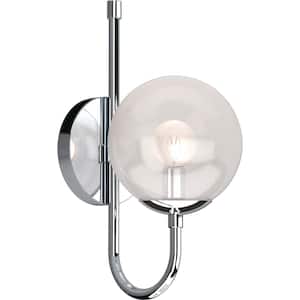 Lawrence 1-Light 5.25 in. Chrome Indoor Vanity Wall Sconce or Wall Mount with Clear Glass Round Sphere Globe Orb Shade