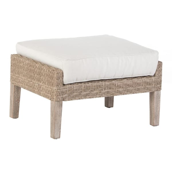 Vintage Cornwall Ottoman Made from Eucalyptus Wood and Outdoor Wicker Without Cushions