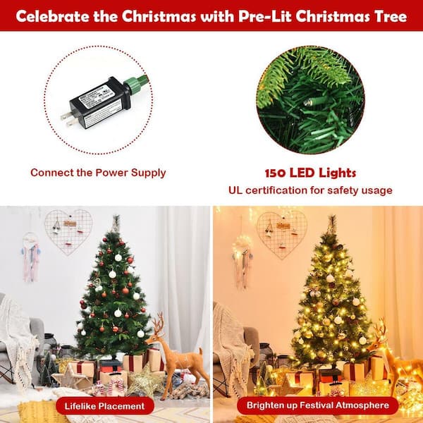 4.5ft 350 Tips Christmas Artificial Tree With Remote Timer 240 LEDs USB  String Light Xmas Holiday Decoration with 48 Christmas Tree Bag 