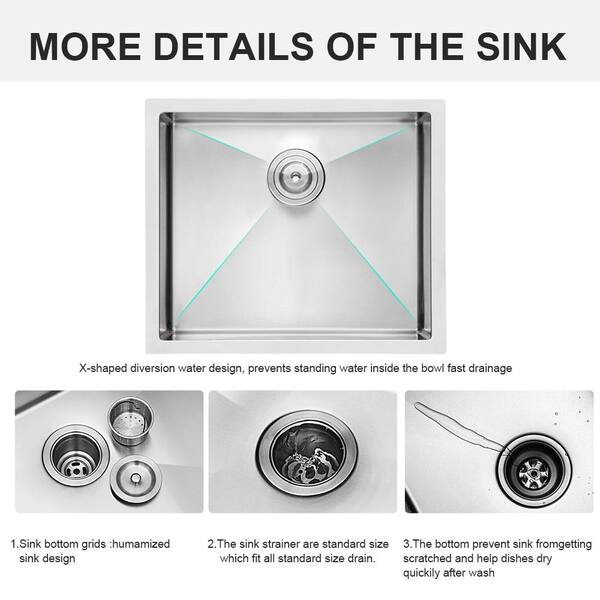 Xzkai 23 in. Undermount Single Bowls Stainless Steel Kitchen Sink