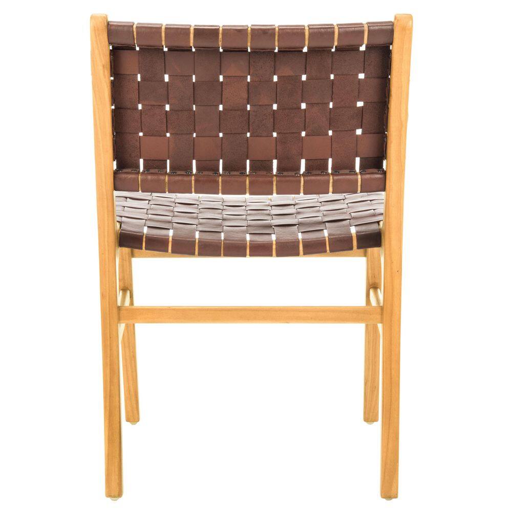 Cognac and Natural Woven Leather Side Chairs, Set of 2