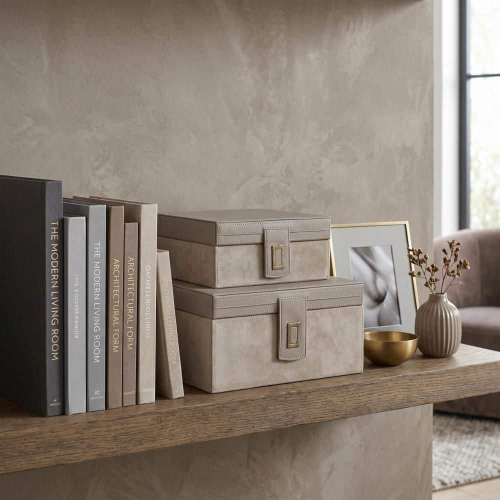 Ivory & Gold 9 in. x 4.5 in. and 7 in. x 3 in. Wood and Suede Decorative Boxes (Set of 2) price history on PriceWatchPro