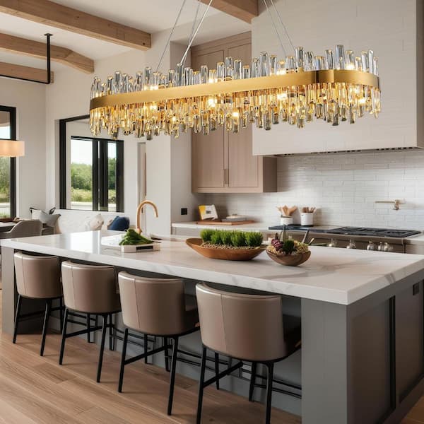 YUYI 52 in. 20-Light Gold Crystal Chandelier, Modern Rectangular