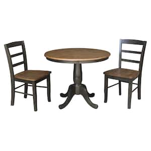 3-Piece Set Distressed Hickory and Washed Coal 36 in. Round Dining table with 2-Side Chairs