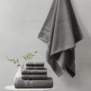 Plume 6-Piece Charcoal Cotton Bath Towel Set Feather Touch Antimicrobial 100%