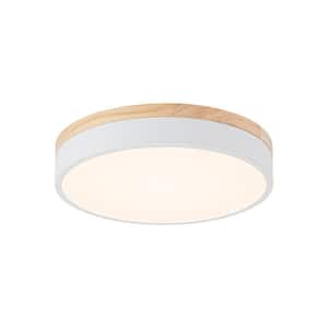 Lumin 1-Light 15.7 in. W Matte White Selectable CCT Color Changing LED Round Wood Ceiling Flush Mount Light Fixture