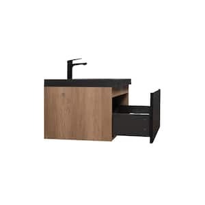 TN 29.5 in. W x 19.63 in. D Single Sink Floating Bath Vanity in Mature Oak with Matte Black Quartz Top