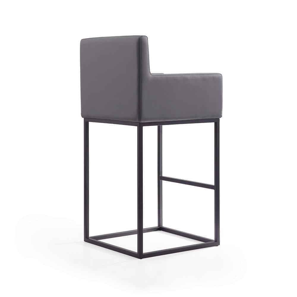 Grey and Black Genuine Leather Metal Barstool Set