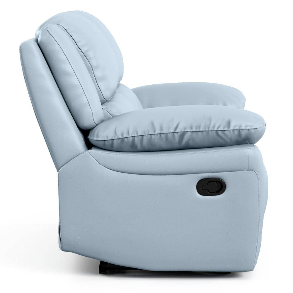 Powder Blue Leather Reclining Loveseat with Pillow Top Arms