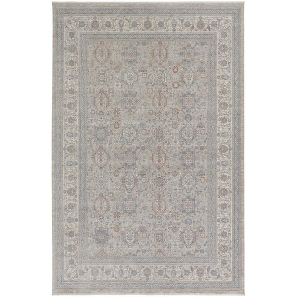 7 ft. x 10 ft. Silver, Taupe, Blue Oriental Area Rug