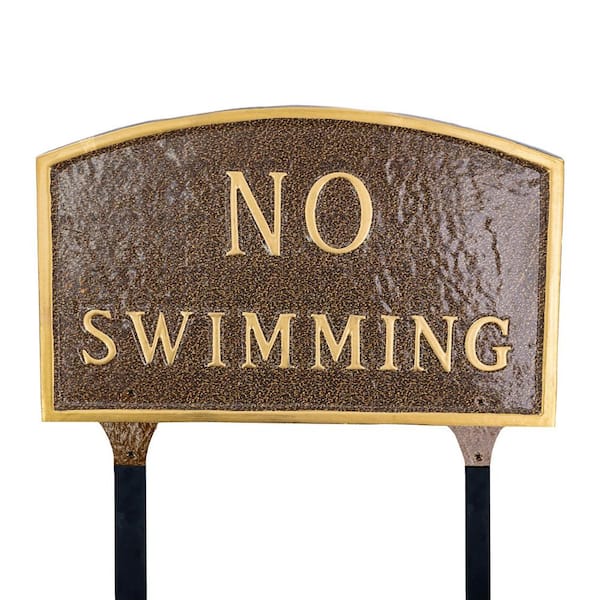 Montague Metal Products 10 in. x 15 Standard Arch No Swimming Statement Plaque Sign with Lawn Stakes - Hammered Bronze
