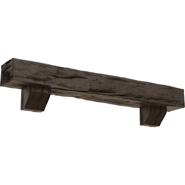 Ekena Millwork 4 in. x 4 in. x 3 ft. Riverwood Faux Wood Fireplace Mantel Kit, Ashford Corbels, Natural Honey Dew