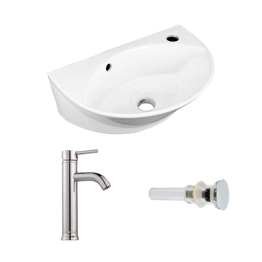 Juniper White Ceramic Wall-Mount Bathroom Sink with Reno-Gloss Finish