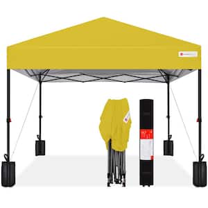 8 ft. x 8 ft. Yellow Pop Up Canopy w/1-Button Setup, Wheeled Case, 4 Weight Bags
