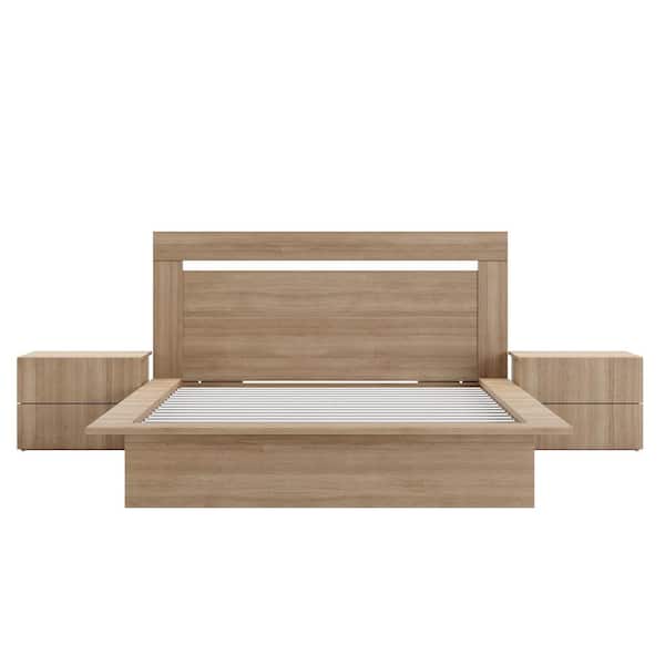 Malibu 4-Piece Brown Oak Queen Size Bedroom Set