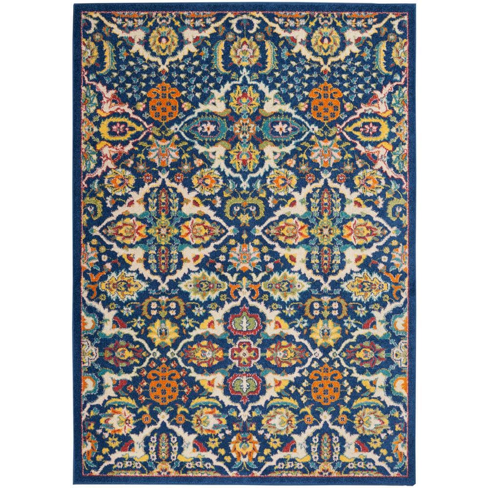 Navy Multicolor Floral Synthetic 5' x 7' Area Rug