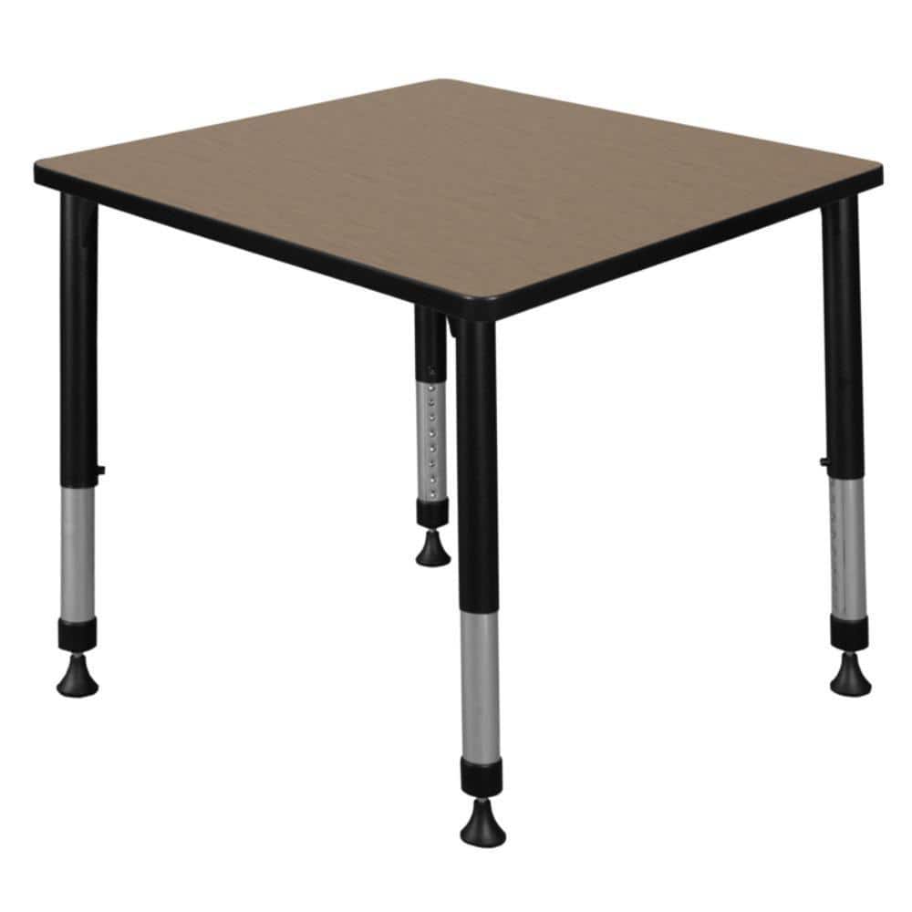 Kee 30 in. Square Noble Oak Height Adjustable Classroom Activity Table Desk with Black Base