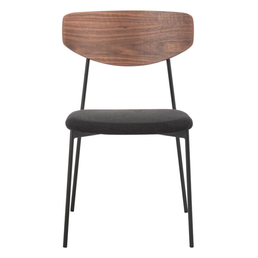 Walnut and Black Upholstered Metal Side Chair Set