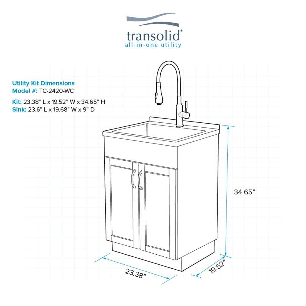 24-Inch White and Stainless Steel Freestanding Laundry Sink with Faucet