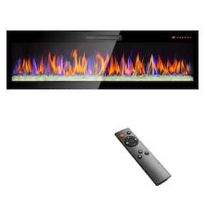 60 in. D x 4.3 in. W Tempered Glass Front Wall Mounted Electric Fireplace with Remote and LED Light Heater in Black