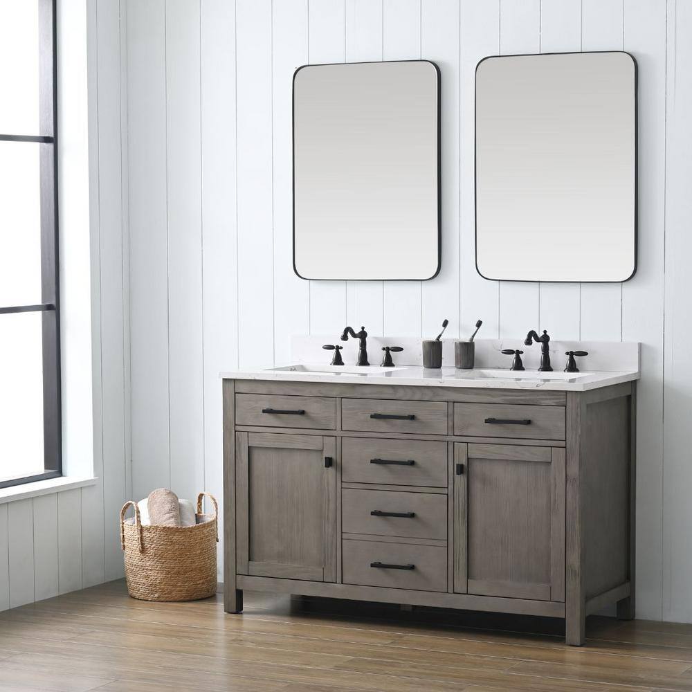 Textured Gray Double Bathroom Vanity with Carrara White Top