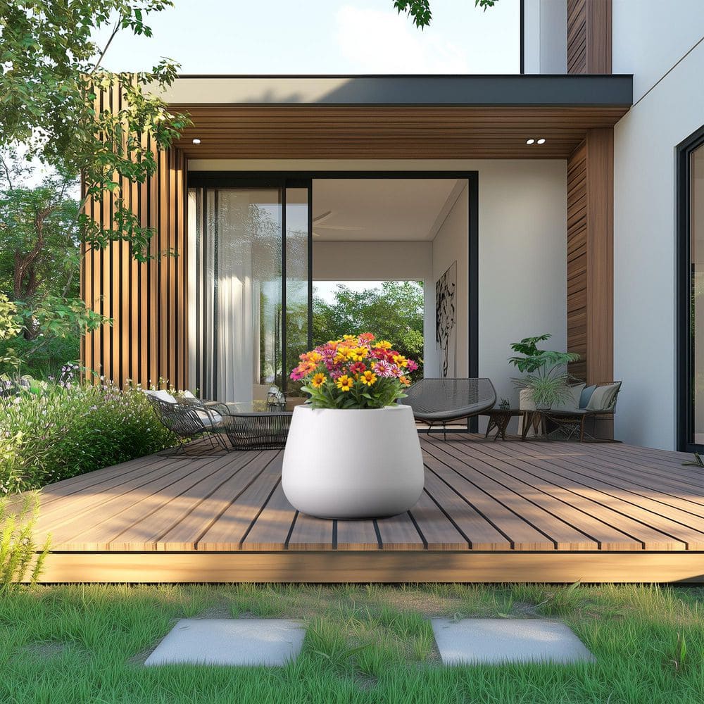 18.5 in. Large Crisp White(Enhanced Core) Concrete Round Planter / Pot with Drainage Holes price history on PriceWatchPro