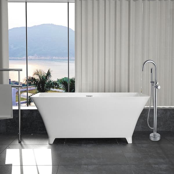 Maincraft Freestanding 67 in. Contemporary Design Acrylic Flatbottom SPA Tub Bathtub in White