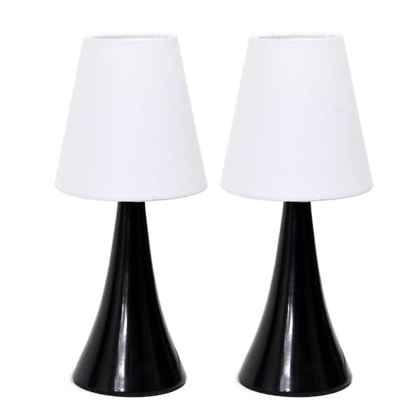 11.42 in. Chic and Contemporary Mini Touch Lamp Duo, for Bedroom, Living Room, Hallway, Black with White Shades