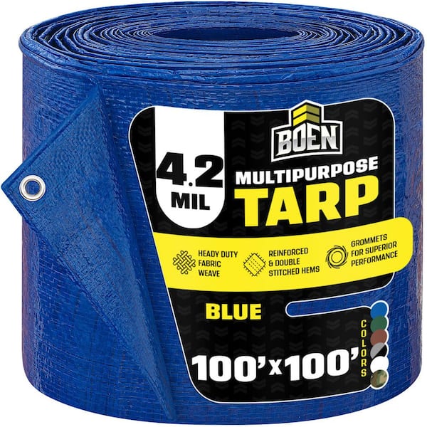100 ft. x 100 ft. Multi-Purpose Blue Poly Tarp Cover 5 Mil Thick Weave Material, Waterproof
