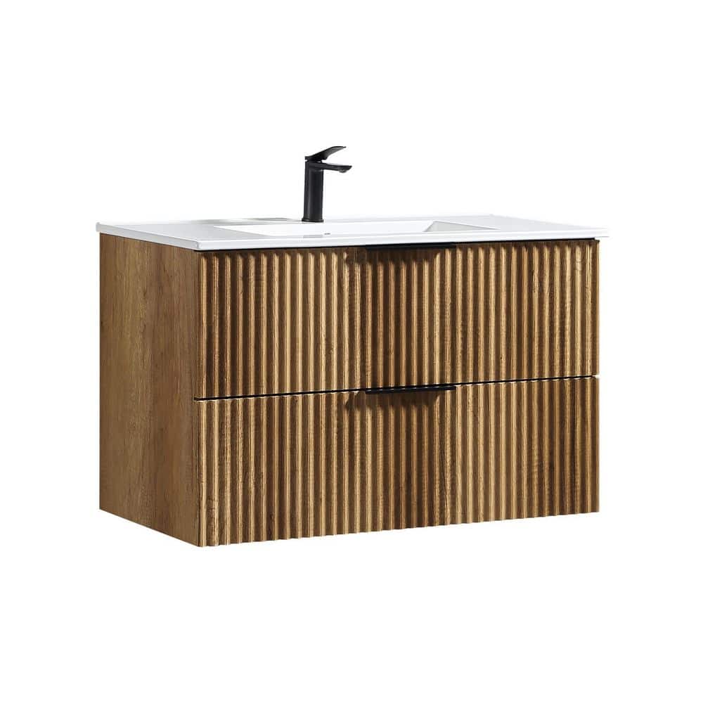 Malcolm 35.04 in. Bath Vanity Cabinet without Top in Golden Oak with Drawers price history on PriceWatchPro
