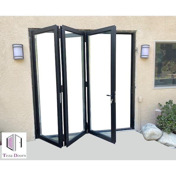 TEZA DOORS 120 in. x 96 in. Black Left Swing/Outswing Aluminum Folding Patio Door