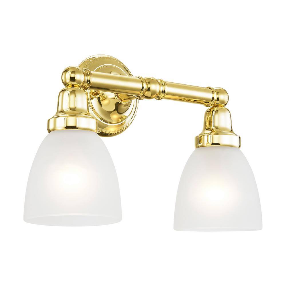 Polished Brass 2-Light Vanity with Satin Opal White Glass