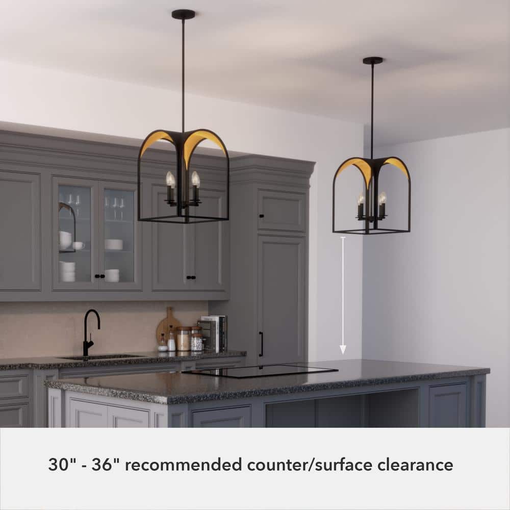 Dukestown Mini 4-Light Lantern Pendant in Black and Gold Leaf