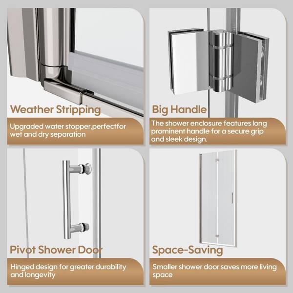 FORCLOVER 36 in. W to 37-3/8 in. W x 72 in. H Bi-Fold Frameless Shower Door in Chrome with Clear Glass