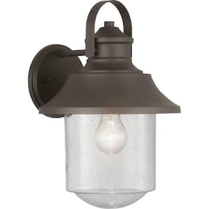Weldon Collection 1-Light Architectural Bronze Clear Seeded Glass Farmhouse Outdoor Large Wall Lantern Light