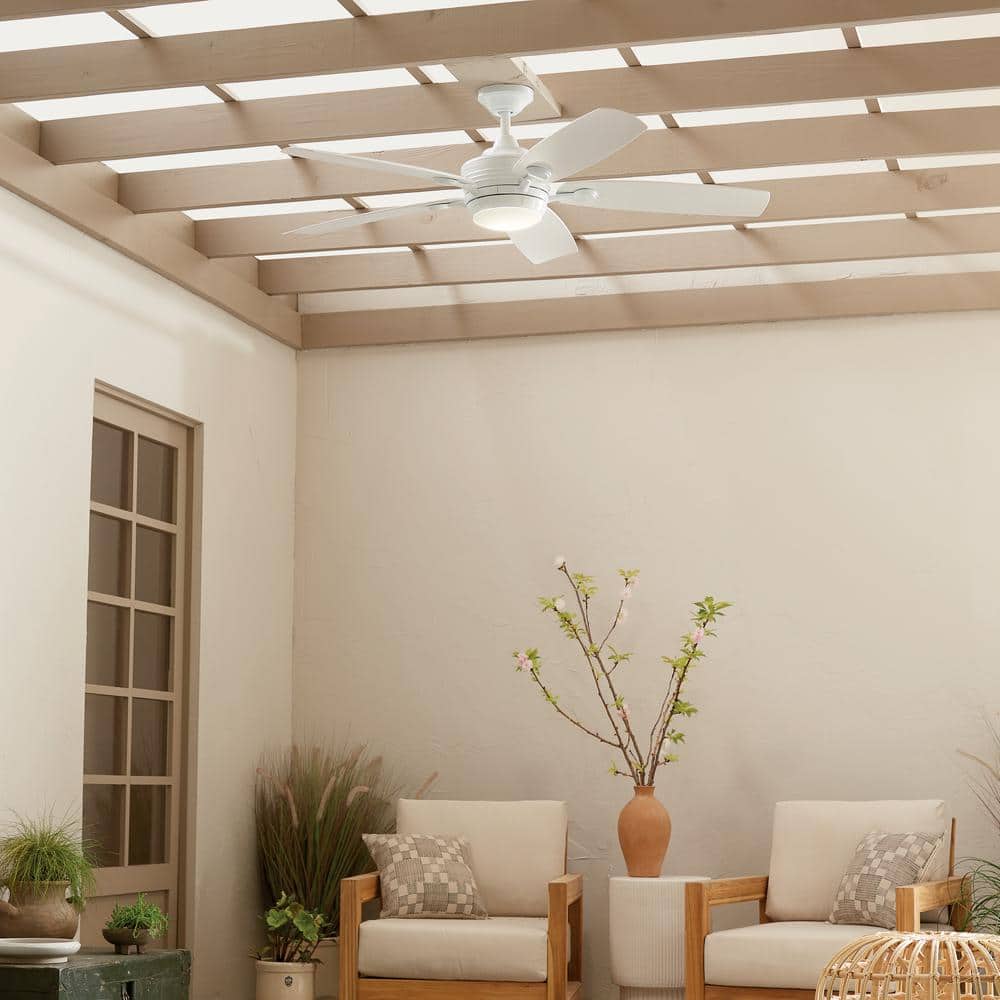 White 56-Inch 5-Blade Ceiling Fan with LED Light and Remote