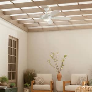 Tranquil 56 in. Indoor/Outdoor White Downrod Mount Ceiling Fan with Integrated LED with Remote Control
