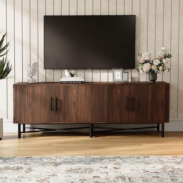Rankin Modern Chestnut TV Stand Entertainment Center Fits TVs up to 70 in. with Adjustable Shelves, Doors, Metal Legs