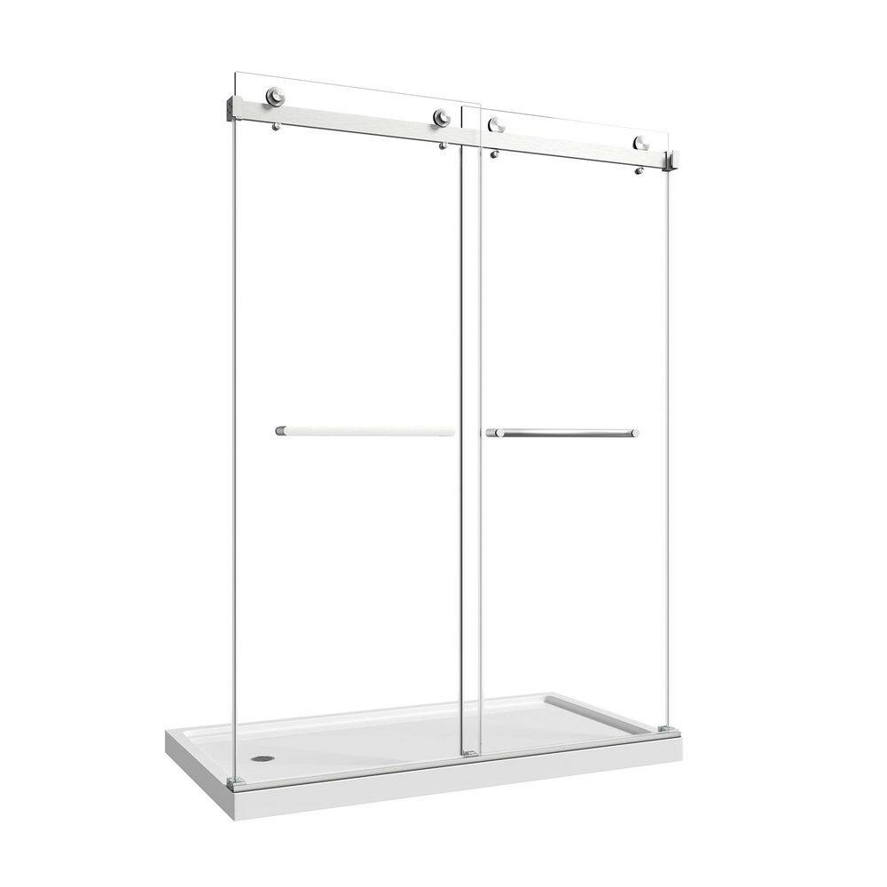 Blooming 60 in. W x 76 in. H Double Bypass Sliding Door in Brushed Nickel with Tempered Glass, Nano Explosion-Proof Film price history on PriceWatchPro