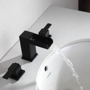 8 in. Widespread 2-Handle Low-Arc Bathroom Faucet with Supply Lines in Matte Black (Valve Included)