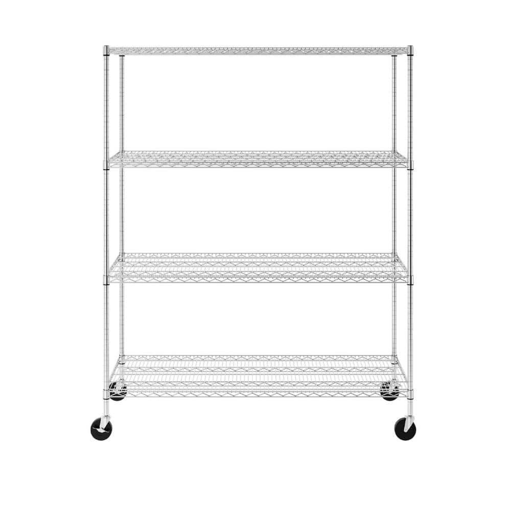 Industrial-Grade 60"x24"x72" 4-Tier Steel Wire Shelving with Wheels