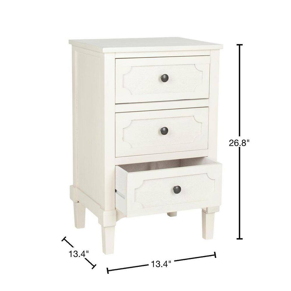 Rosaleen White Transitional 3-Drawer Pine Wood Side Chest