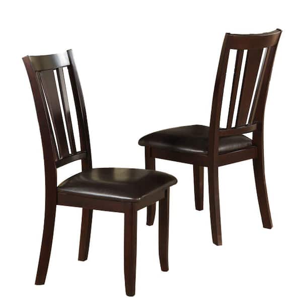 SIMPLE RELAX Rosy Brown Solid Wood and Dark Brown Faux Leather Dining Chair (Set of 2)