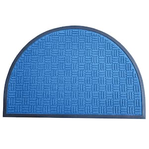 Indoor Outdoor Doormat Blue 24 in. x 36 in. Checker Half Round Floor Mat