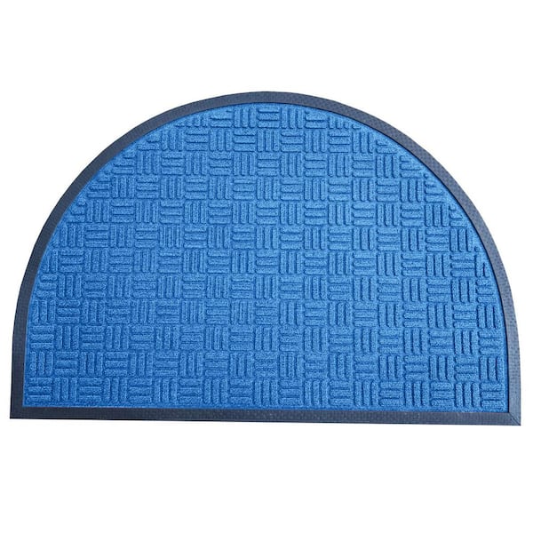 Envelor Indoor Outdoor Doormat Blue 24 in. x 36 in. Checker Half Round Floor Mat
